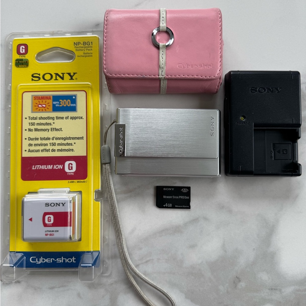 Sony Silver Cyber-shot Camera with Pink Case Bundle